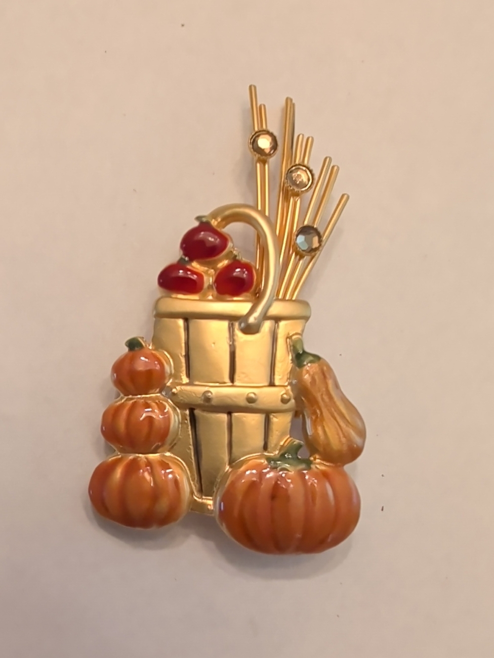 Gold and Orange Harvest Basket Brooch